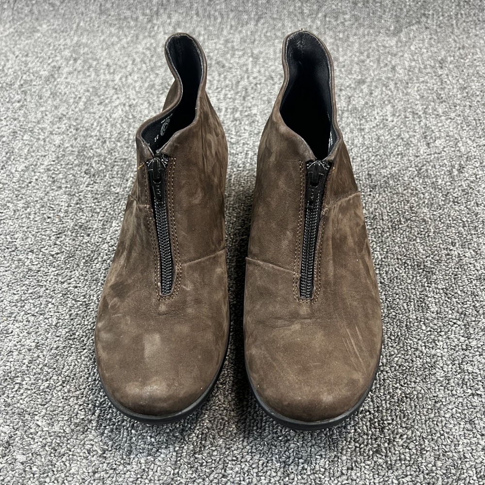 Wolky Minimalist Front Zip Wedge Ankle Boots 38 Brown Nubuck Leather Comfort EUC